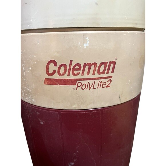 Vtg Coleman Polylite 2 Maroon White 1 Gallon Jug Dual Spout Handle 5592A USA - Picture 2 of 6
